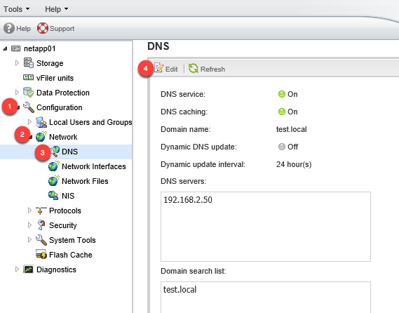 DNS Server über OnCommand System Manager